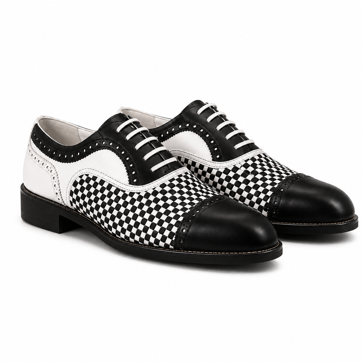 Noir Check Woven Leather Oxford Shoes
