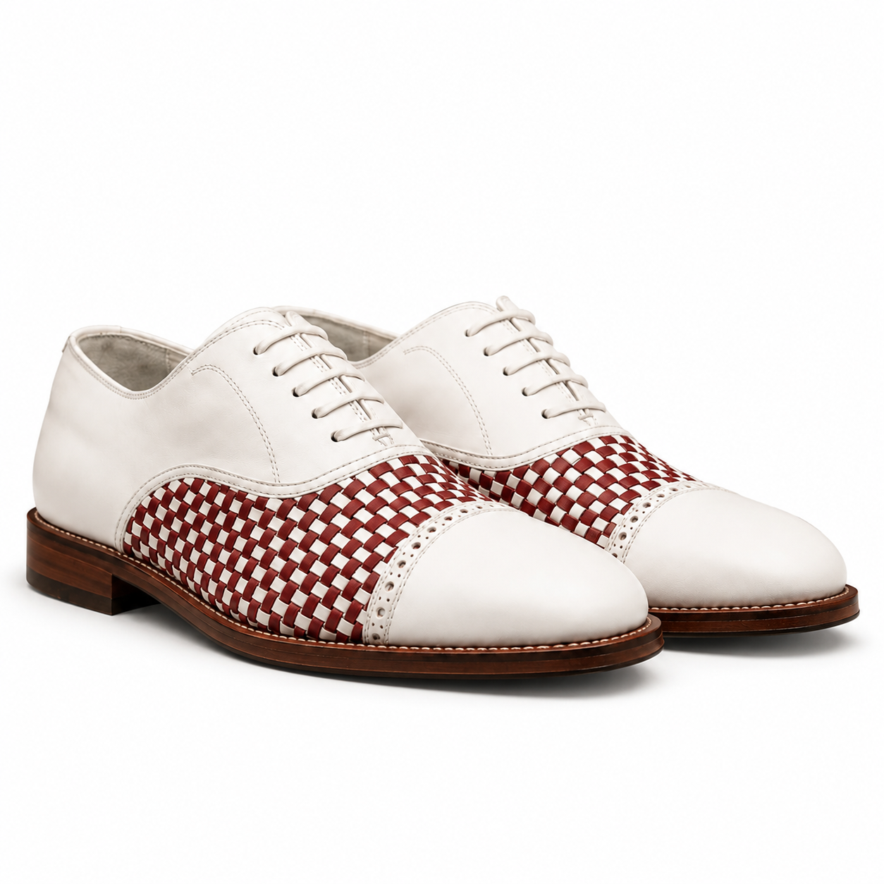 Rosso Ivory Woven Leather Oxford Shoes