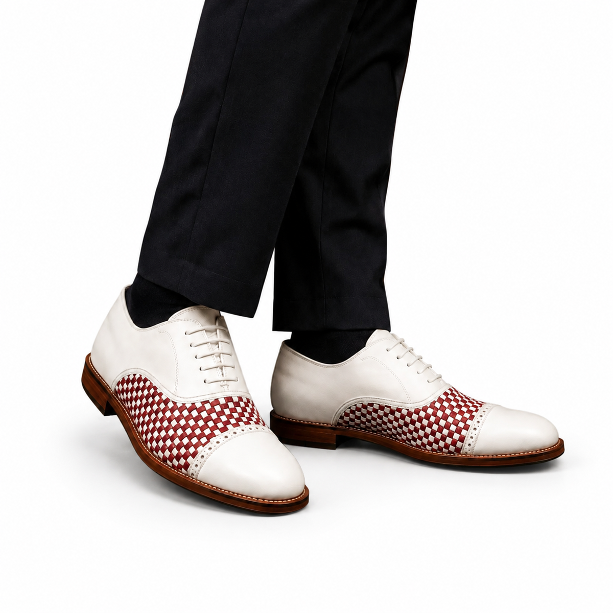 Rosso Ivory Woven Leather Oxford Shoes