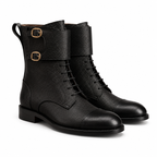 Atlas Black Leather Buckle Lace-Up Boots