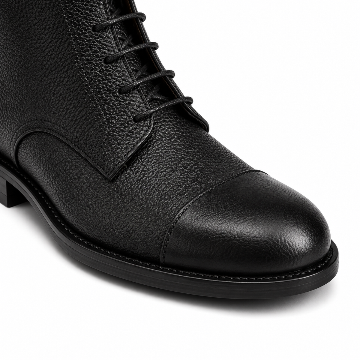 Atlas Black Leather Buckle Lace-Up Boots