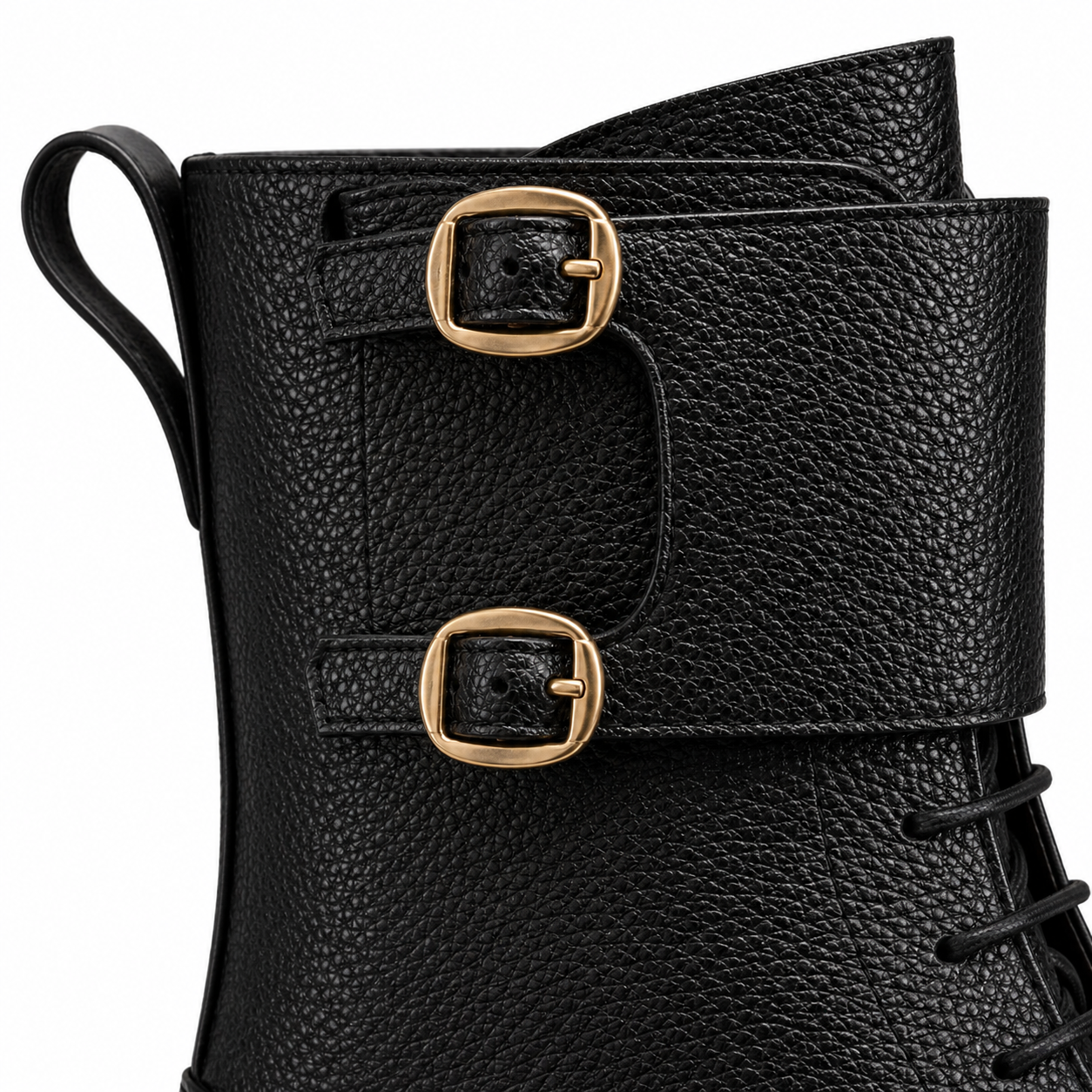 Atlas Black Leather Buckle Lace-Up Boots
