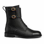 Atlas Black Leather Buckle Lace-Up Boots