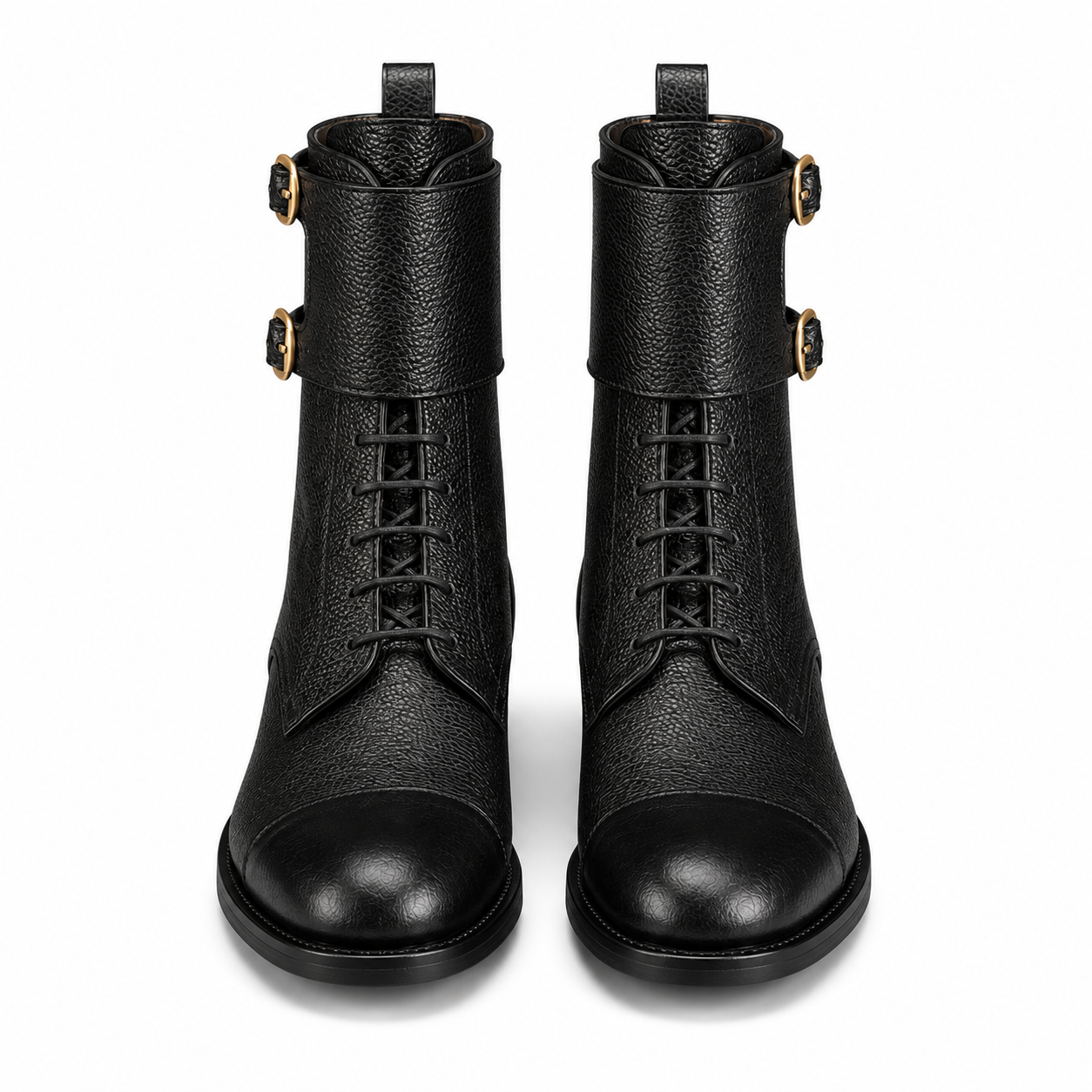 Atlas Black Leather Buckle Lace-Up Boots
