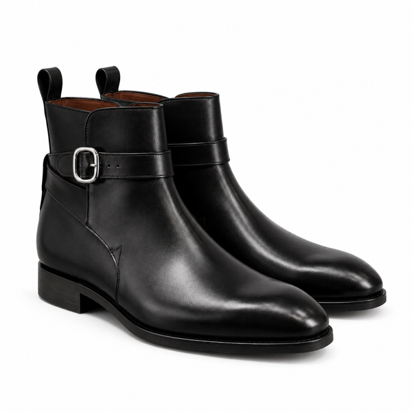 Sterling Black Leather Buckle Ankle Boots