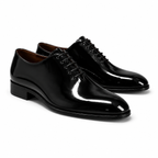 Noir Black Patent Leather Wholecut Oxford Shoes