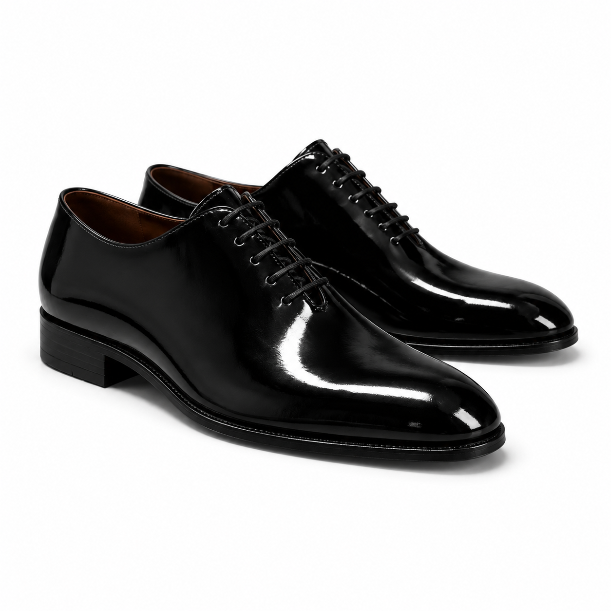 Noir Black Patent Leather Wholecut Oxford Shoes