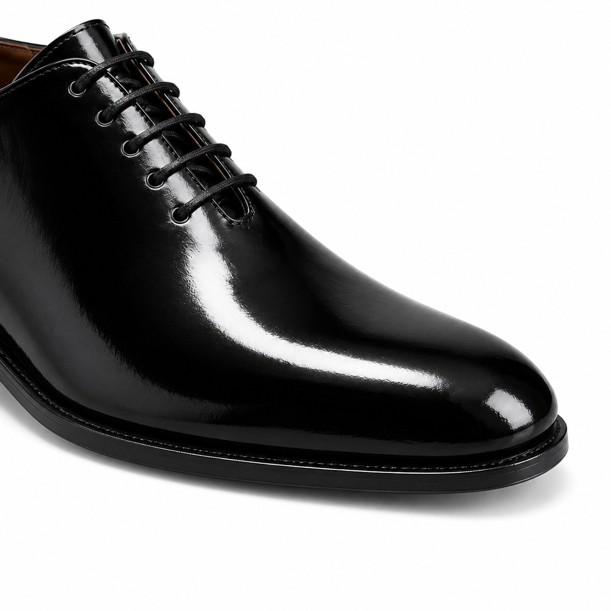 Noir Black Patent Leather Wholecut Oxford Shoes