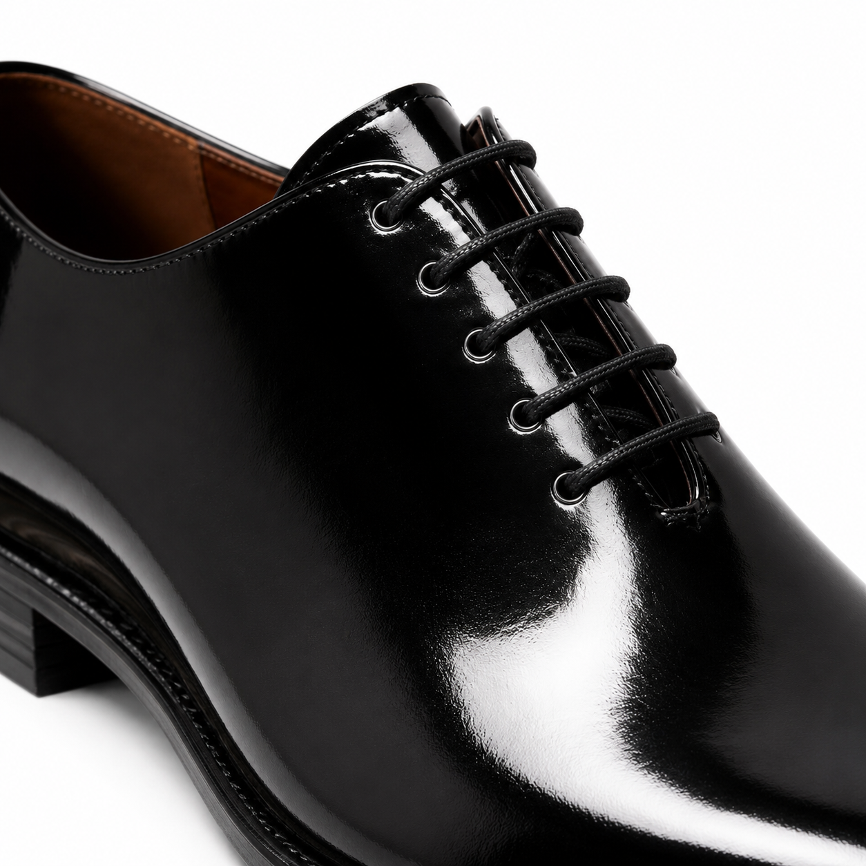 Noir Black Patent Leather Wholecut Oxford Shoes