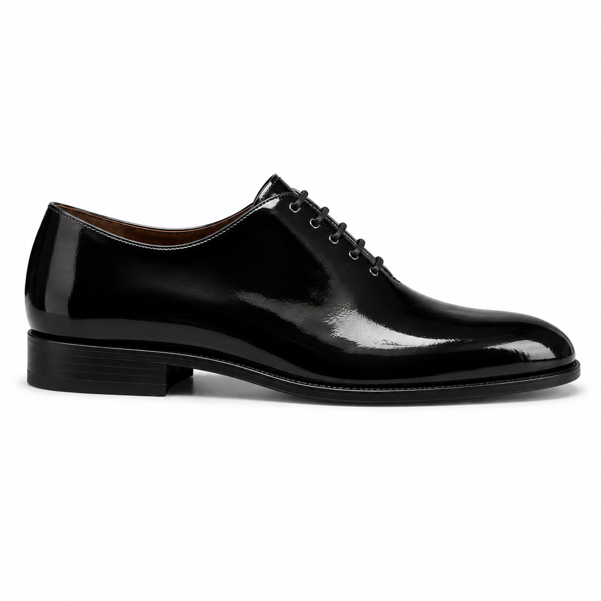 Noir Black Patent Leather Wholecut Oxford Shoes