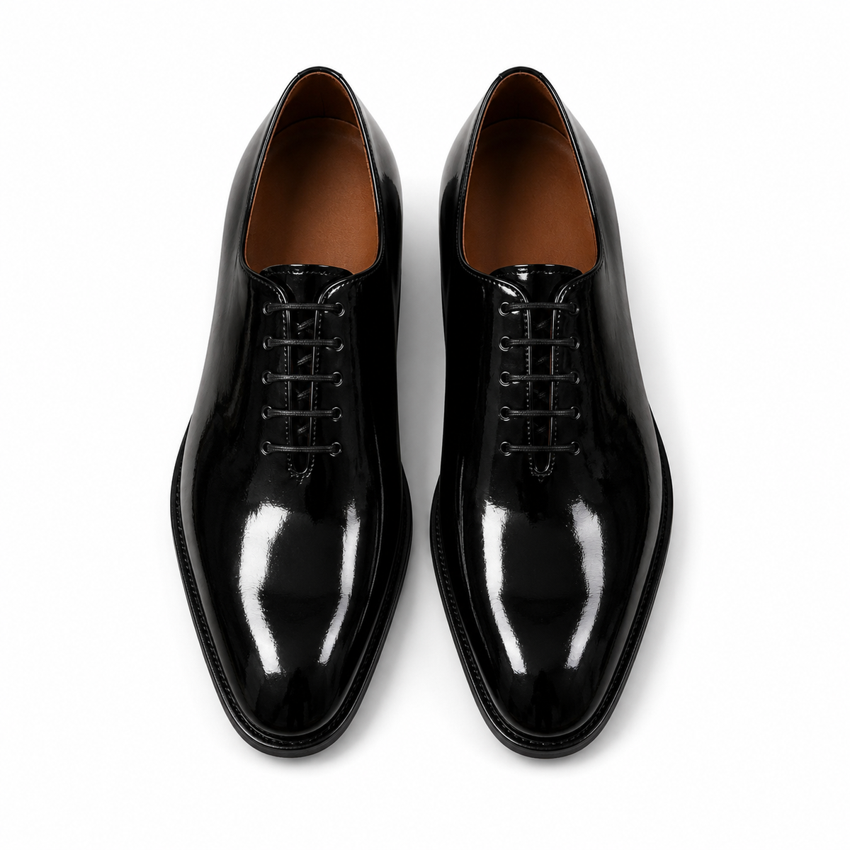 Noir Black Patent Leather Wholecut Oxford Shoes