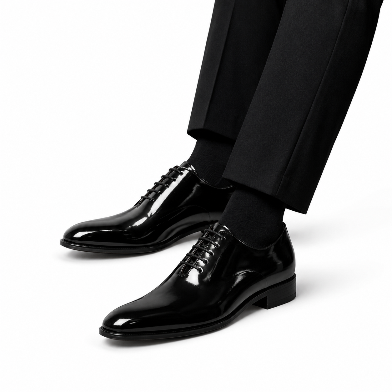 Noir Black Patent Leather Wholecut Oxford Shoes