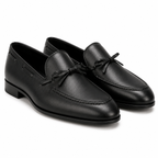 Sarto Black Leather Bow Loafers