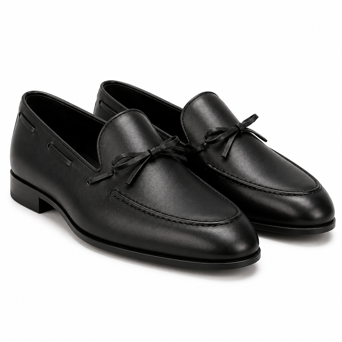 Sarto Black Leather Bow Loafers