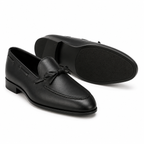 Sarto Black Leather Bow Loafers