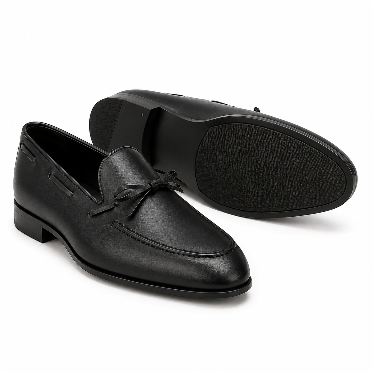 Sarto Black Leather Bow Loafers
