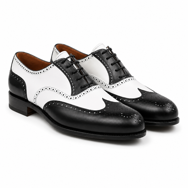 Monaco Black & White Wingtip Brogue Shoes