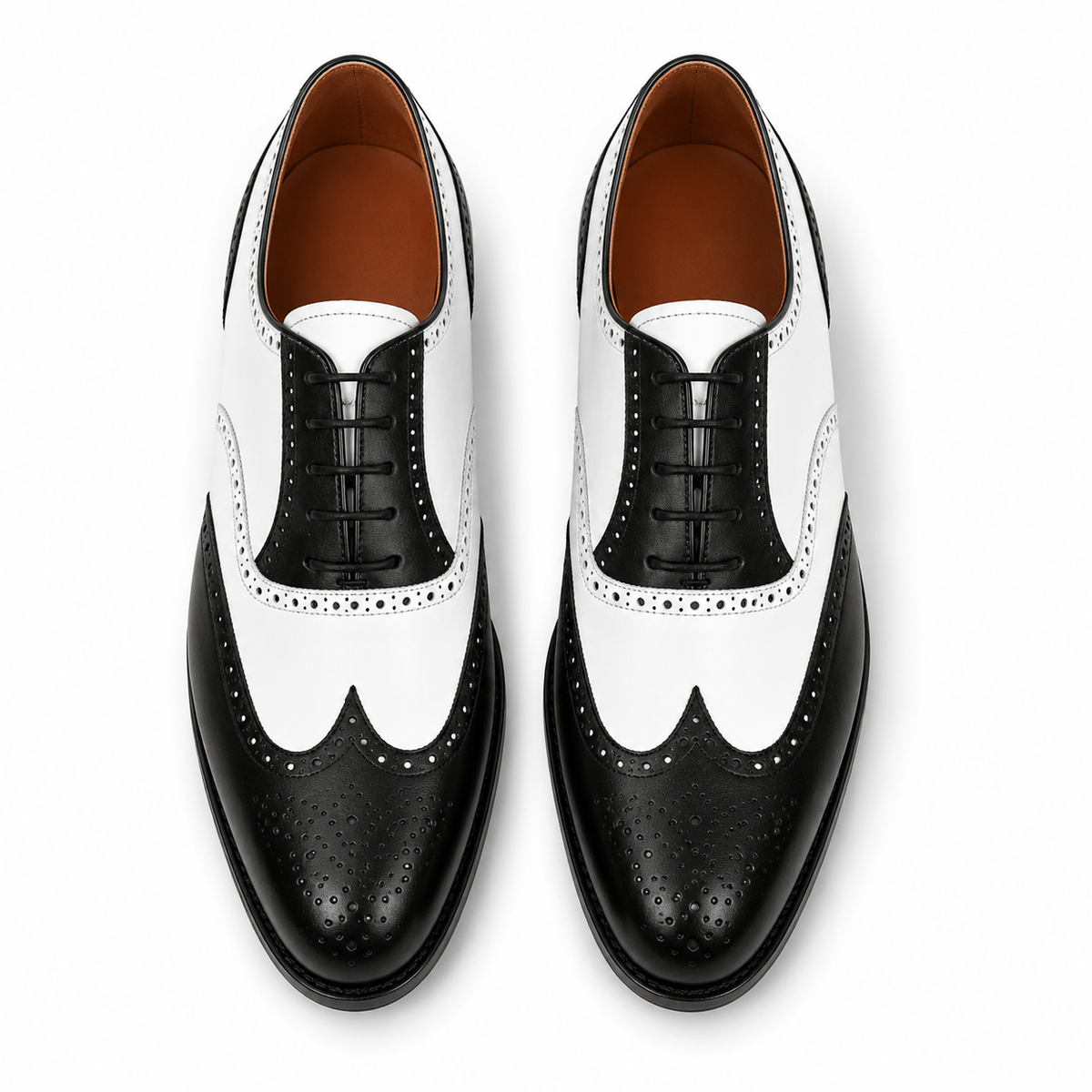 Monaco Black & White Wingtip Brogue Shoes