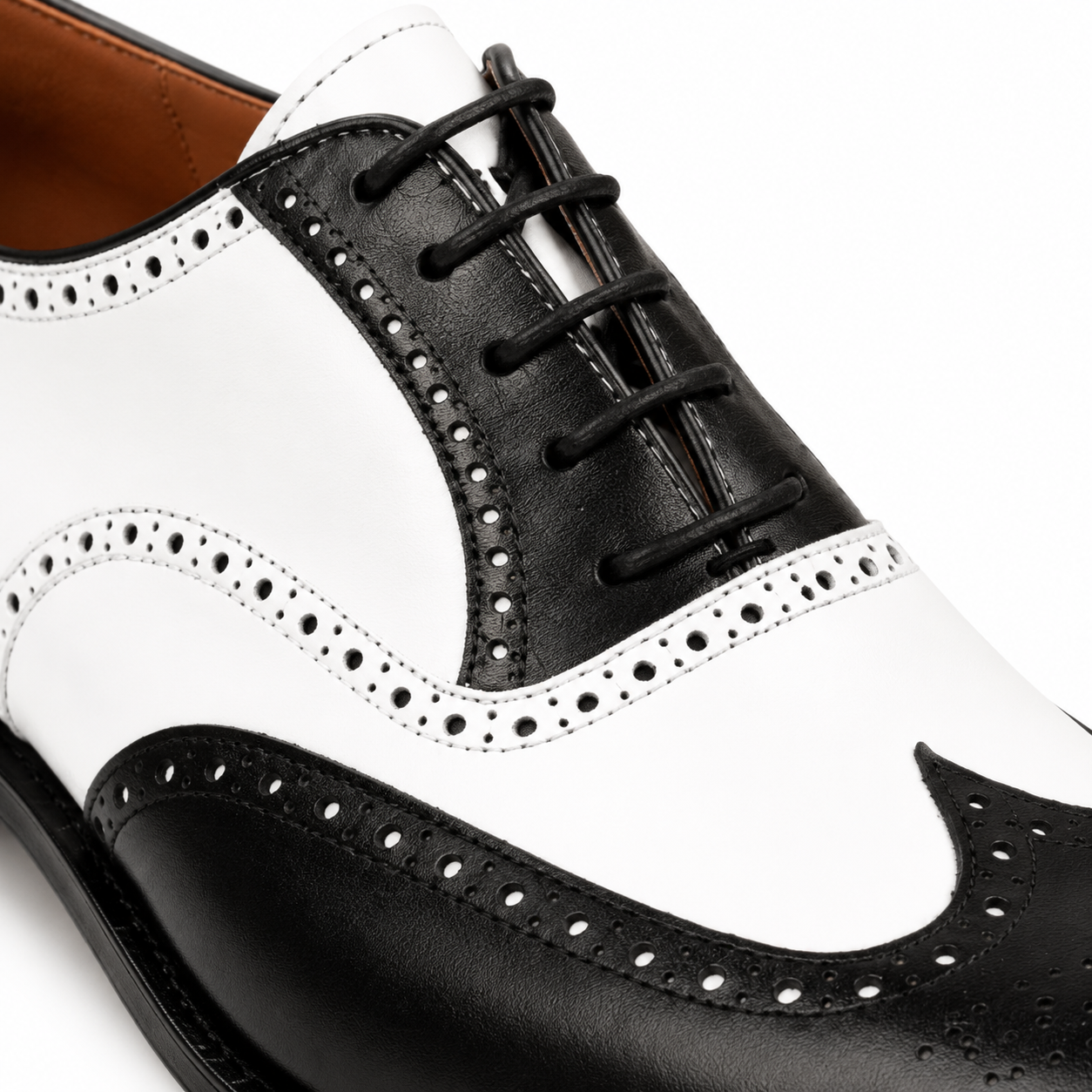 Monaco Black & White Wingtip Brogue Shoes