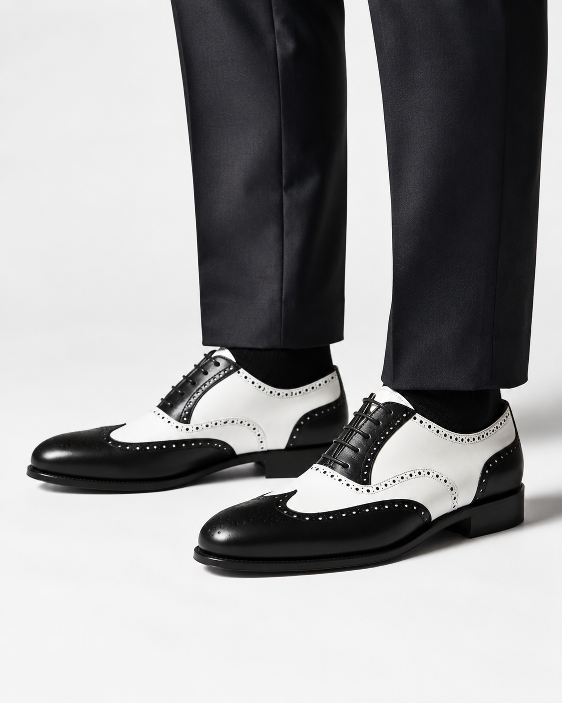 Monaco Black & White Wingtip Brogue Shoes