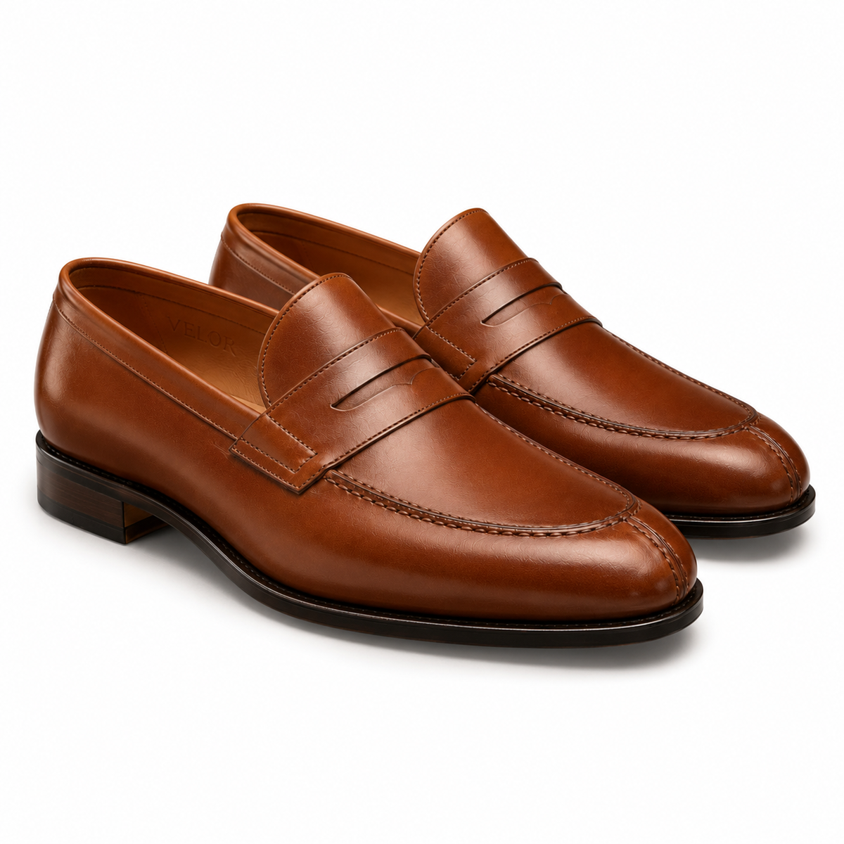 Cognac Brown Leather Penny Loafers