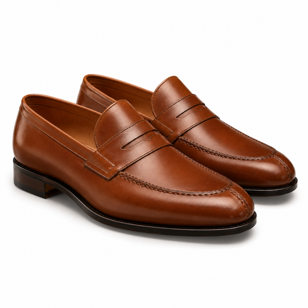 Cognac Brown Leather Penny Loafers