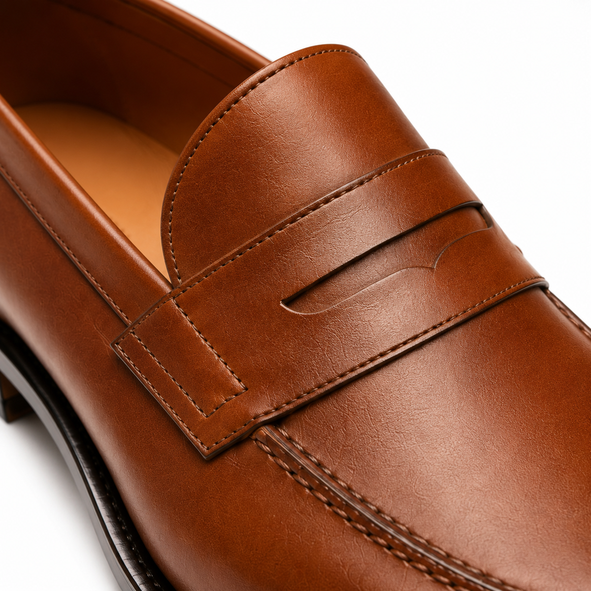 Cognac Brown Leather Penny Loafers