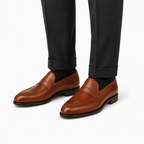 Cognac Brown Leather Penny Loafers