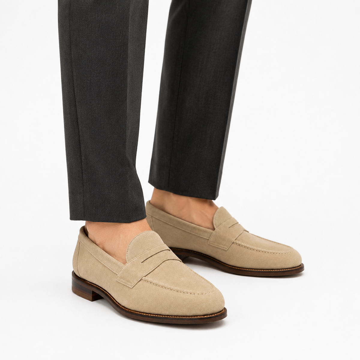 Milano Beige Suede Penny Loafers