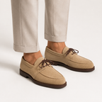 Sandstone Beige Suede Lace Loafers