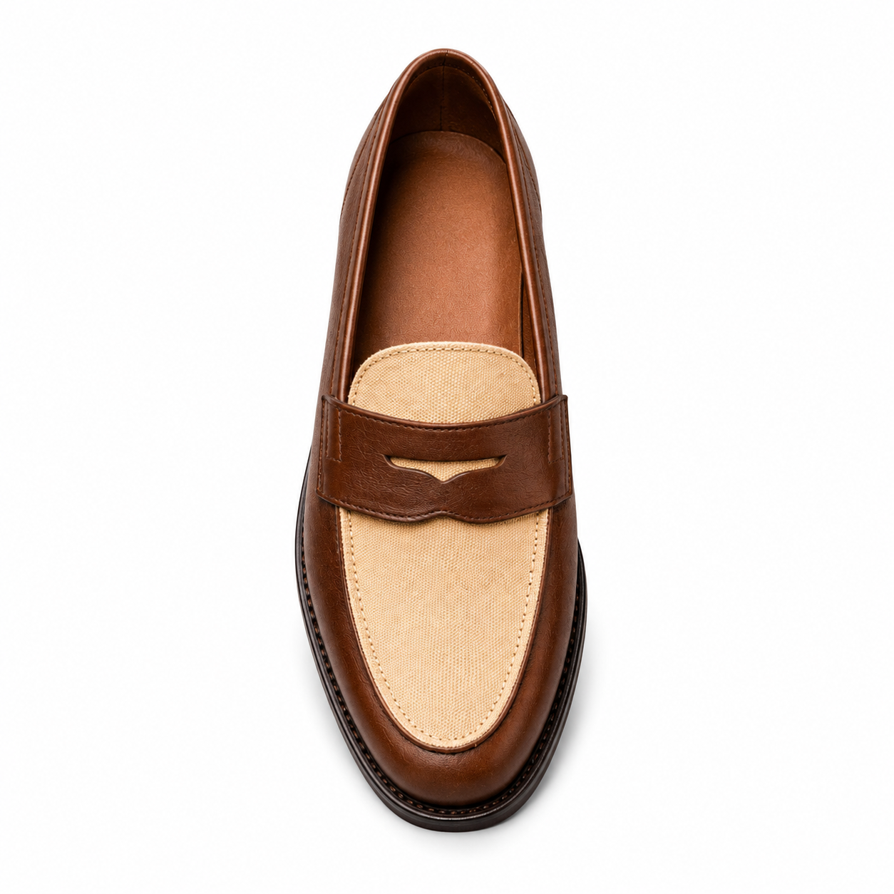 Riviera Brown Leather & Beige Canvas Penny Loafers