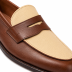 Riviera Brown Leather & Beige Canvas Penny Loafers