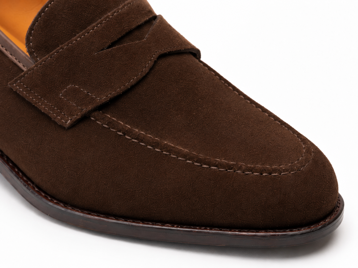Espresso Brown Suede Penny Loafers