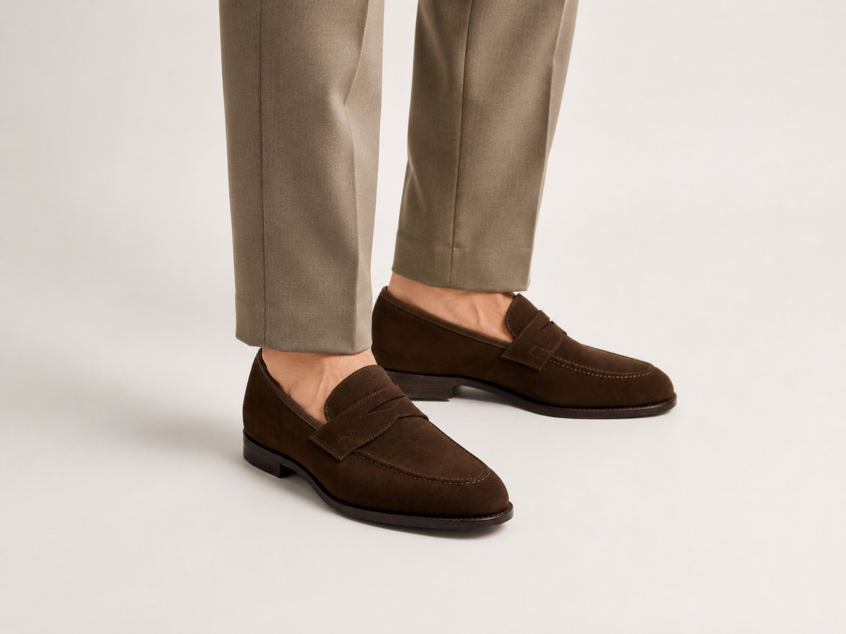Espresso Brown Suede Penny Loafers