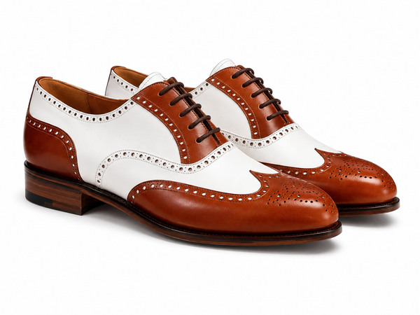 Two-Tone Cognac & Ivory Brogue Oxford Shoes