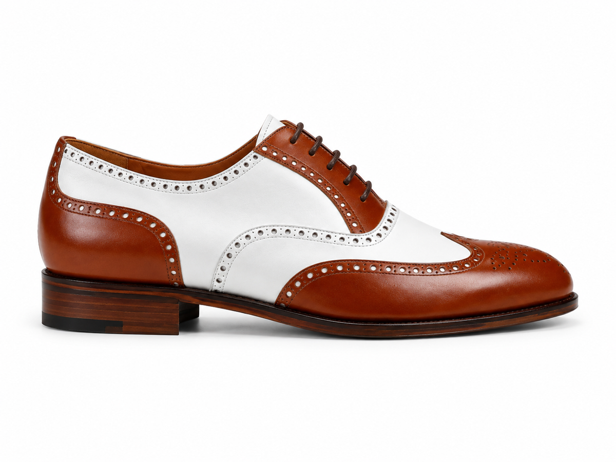 Two-Tone Cognac & Ivory Brogue Oxford Shoes