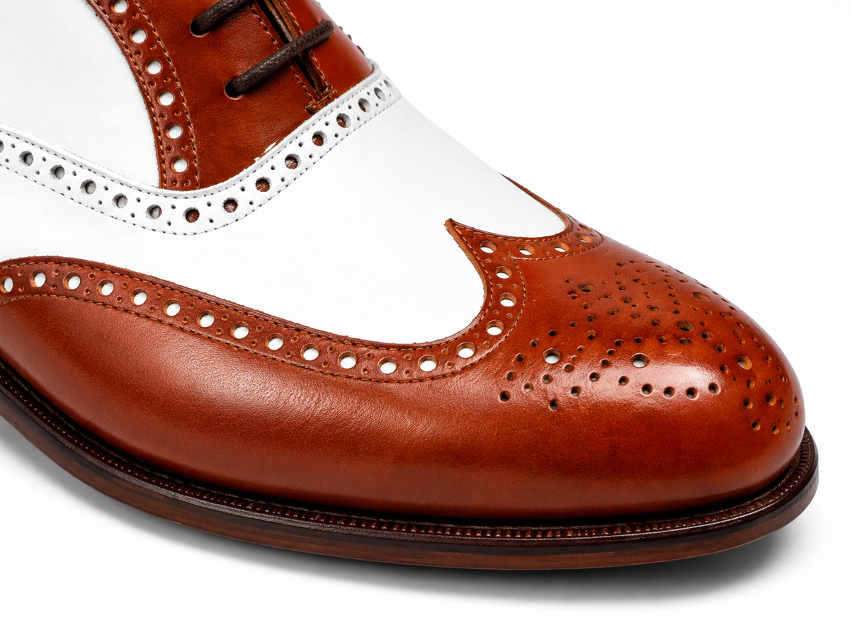 Two-Tone Cognac & Ivory Brogue Oxford Shoes