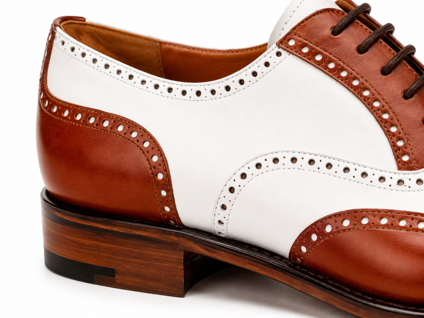 Two-Tone Cognac & Ivory Brogue Oxford Shoes