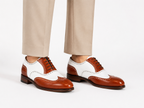 Two-Tone Cognac & Ivory Brogue Oxford Shoes