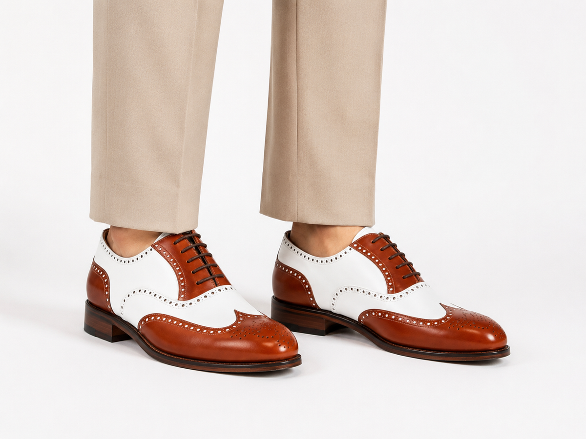 Two-Tone Cognac & Ivory Brogue Oxford Shoes