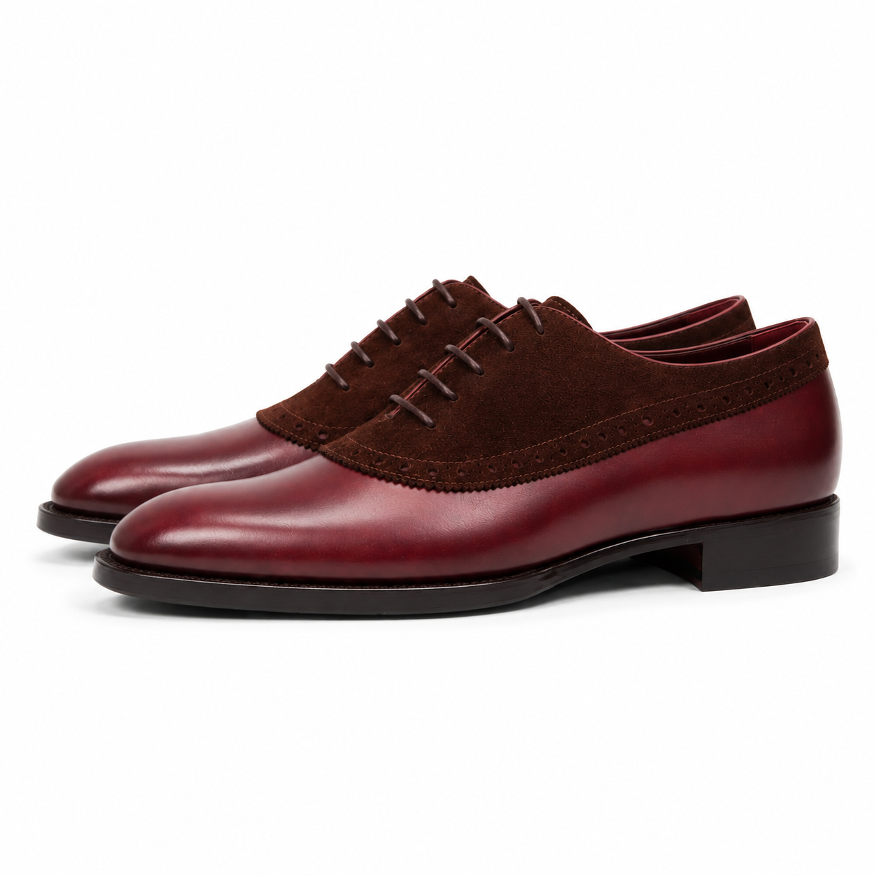 Burgundy Leather & Suede Brogue Oxford Shoes