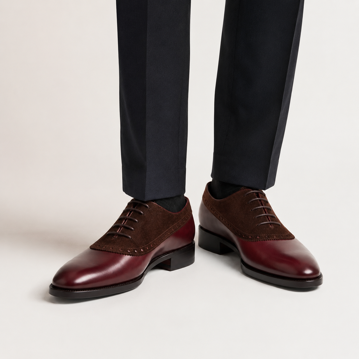 Burgundy Leather & Suede Brogue Oxford Shoes