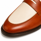 Two-Tone Cognac & Ivory Leather Penny Loafers