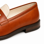 Two-Tone Cognac & Ivory Leather Penny Loafers