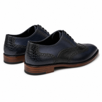 Navy & Black Croc-Textured Wingtip Oxford Shoes