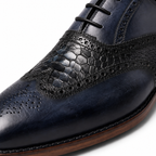 Navy & Black Croc-Textured Wingtip Oxford Shoes