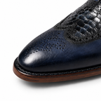 Navy & Black Croc-Textured Wingtip Oxford Shoes