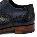 Navy & Black Croc-Textured Wingtip Oxford Shoes