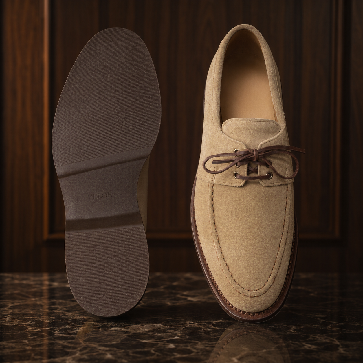 Sandstone Beige Suede Lace Loafers
