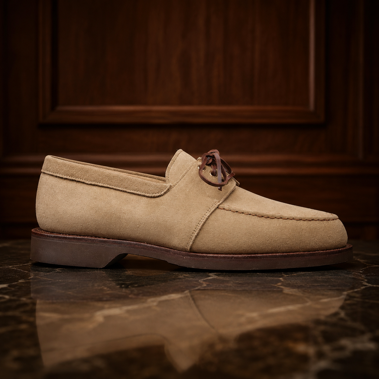 Sandstone Beige Suede Lace Loafers